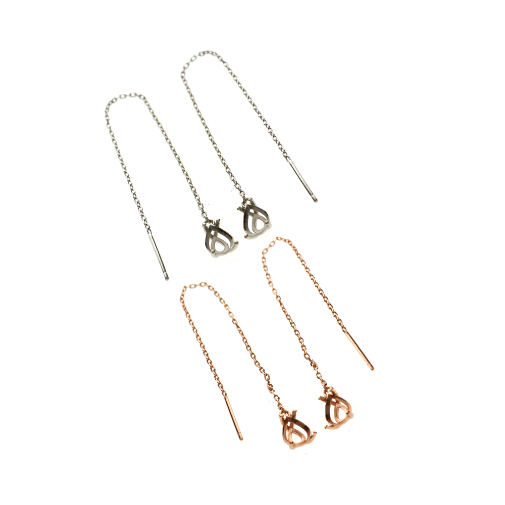 1Pair 9.5Cm Long Pear Shape Bezel Rose Gold Solid 925 Sterling Silver Prong Wire Earrings Settings DIY Supplies 1706027 - Click Image to Close
